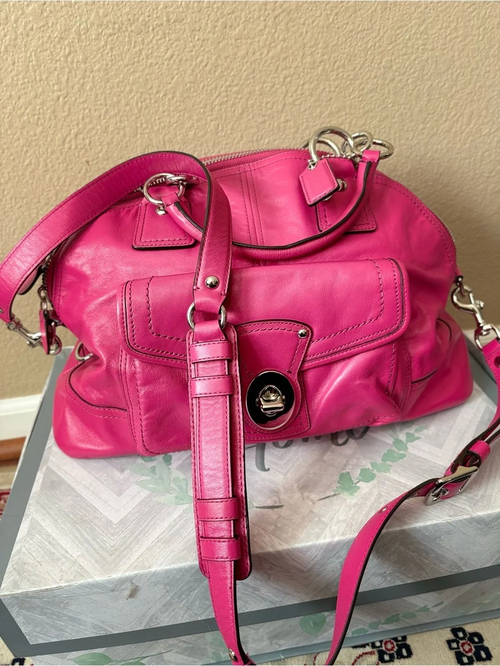 Coach Hot Pink Leather Hobo with Silver Hardware